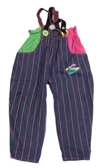 Tmavomodro-růžovo-zelené pruhované rifle s kšandami C&A