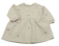 Světlebéžové melírované teplákové šaty s výšivkami květů F&F