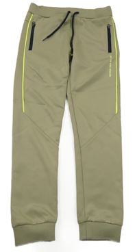 Khaki sportovní tepláky s proužkem retour