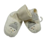 Nové - Smetanové plyšové zateplené capáčky se sněhulákem 