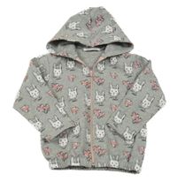 Šedá lehká propínací mikina s králíky a kapucí 
