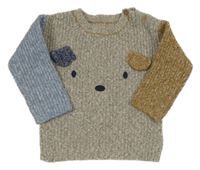 Šedo-béžovo-modrý svetr s pejskem Nutmeg