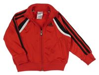 Červená sportovní propínací mikina s černými pruhy a logem Adidas