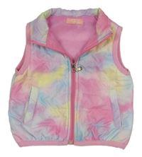 Růžovo-barevná vzorovaná šusťáková lehce zateplená vesta 