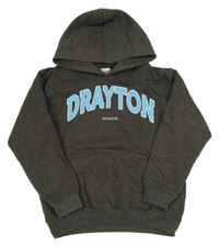 Tmavošedá mikina s nápisem a kapucí 