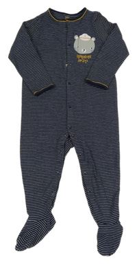 Tmavomodrý pruhovaný overal s medvědem C&A
