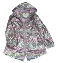 Růžovo-zelená metalická šusťáková jarní bunda s kapucí F&F