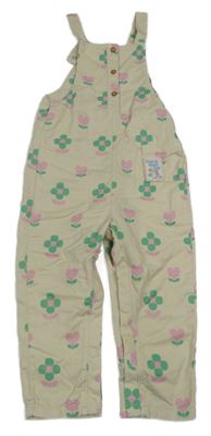 Smetanovo-zeleno-růžové květované plátěné laclové kalhoty M&S