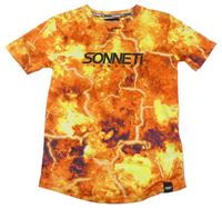 Oranžovo-žluté vzorované sportovní tričko s logem Sonneti