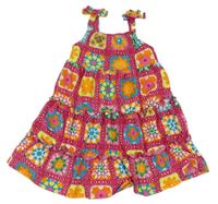 Tmavorůžovo-barevné kostkované šaty s květy Matalan