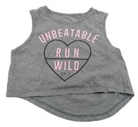 Šedý crop top s nápisem a srdcem 