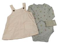 2set - Šedé květované body + světlerůžové manšestrové laclové šaty Mamas&Papas