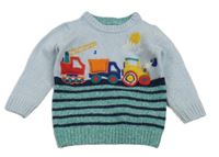 Světlemodro-zelený vlněný svetr s bagry a pruhy Nutmeg