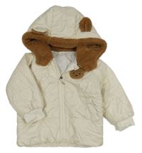 Bílá šusťáková zateplená bunda s medvídkem a kapucí Shein