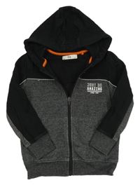 Černo-šedá propínací mikina s nápisem a kapucí C&A