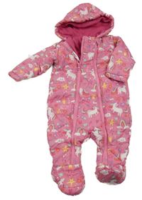 Růžová šusťáková zimní kombinéza s jednorožci a kapucí St. Bernard