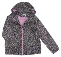 Černo-barevná květovaná šusťáková jarní bunda s kapucí H&M