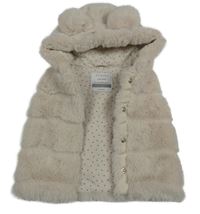 Smetanová kožešinová zateplená propínací vesta s kapucí s oušky Primark