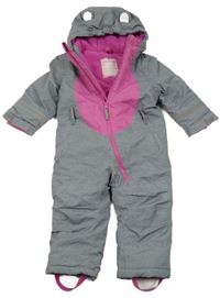 Šedo-růžová šusťáková zimní kombinéza s kapucí s oušky Topolino