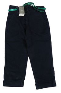 Nové - Tmavomodré crop rifle s páskem Next