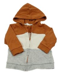 Rezavo-smetanovo-šedá propínací mikina s kapucí H&M
