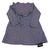 Nové - Šedo-neonově růžové puntíkaté úpletové šaty s volánkem Dunnes Stores