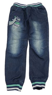 Tmavomodré cuff rifle s dinem a úpletovým pasem 