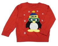 Červený svetr s tučňákem St. Bernard