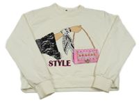 Smetanová crop mikina s kabelkou a kamínky 
