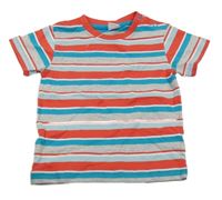 Šedo-modro-červené pruhované tričko 