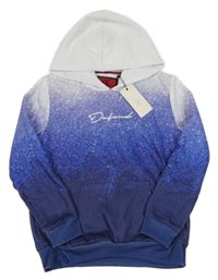 Nové - Bílo-fialovo-tmavomodrá mikina s nápisem a kapucí DFND