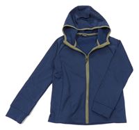 Tmavomodrá softshellová zateplená propínací mikina s kapucí 