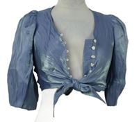 Dámská modrá třpytivá crop halenka s uzlem