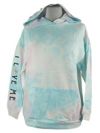 Dámská bílo-modro-růžová batikovaná mikina s nápisem a kapucí Zaful 