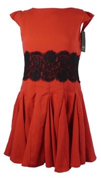 Nové - Dámské červené kolové šaty s černou krajkou AX 