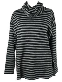 Dámský černo-šedý pruhovaný lehký svetr s komínovým límcem 