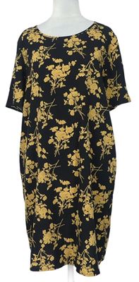 Dámské černo-okrové květované šaty Shein 