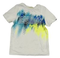 Bílo-modro-neonově žluté sportovní tričko s nápisem C&A
