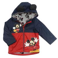 Tmavomodro-červená nepromokavá jarní bunda s Mickey Mousem a kapucí Disney