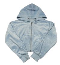 Světlemodrá sametová crop propínací mikina s kapucí H&M