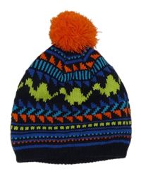 Tmavomodro-barevná vzorovaná čepice s bambulí C&A