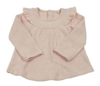 Světlerůžové žebrované úpletové triko s volánkem TU