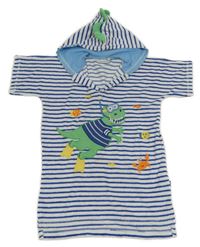 Bílo-modrý pruhovaný froté župan s krokodýlem a kapucí Jojo Maman Bébé