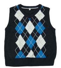Černo-modro-bílá károvaná pletená vesta H&M