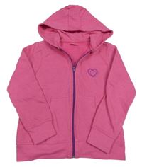 Malinová propínací mikina se srdíčkem a kapucí x-mail