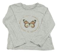 Světlešedé melírované triko s motýlky Primark