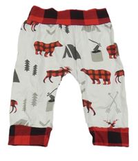 Bílo-červené lehké tepláky se zvířátky 