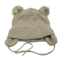 Béžová čepice s bambulkami H&M