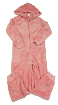 Růžová chlupatá kombinéza s kapucí C&A