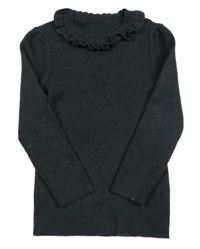 Černý melírovaný žebrovaný svetr s volánkem George